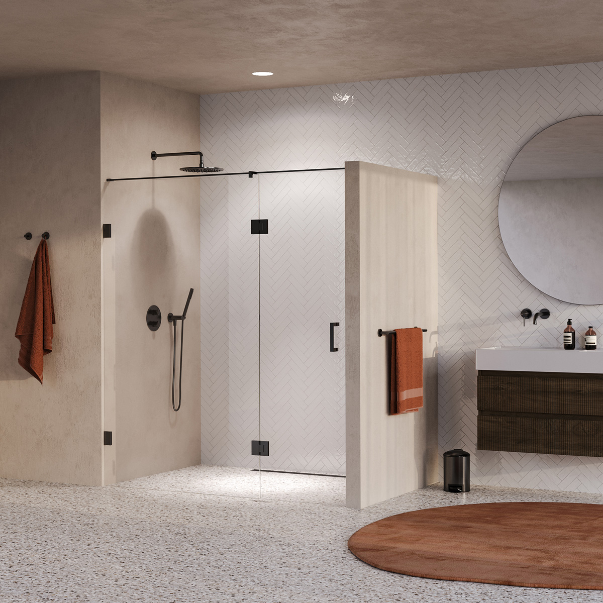 Brauer Void profielloze nisdeur 180cm met draaideur 70cm aan glas gunmetal geborsteld PVD