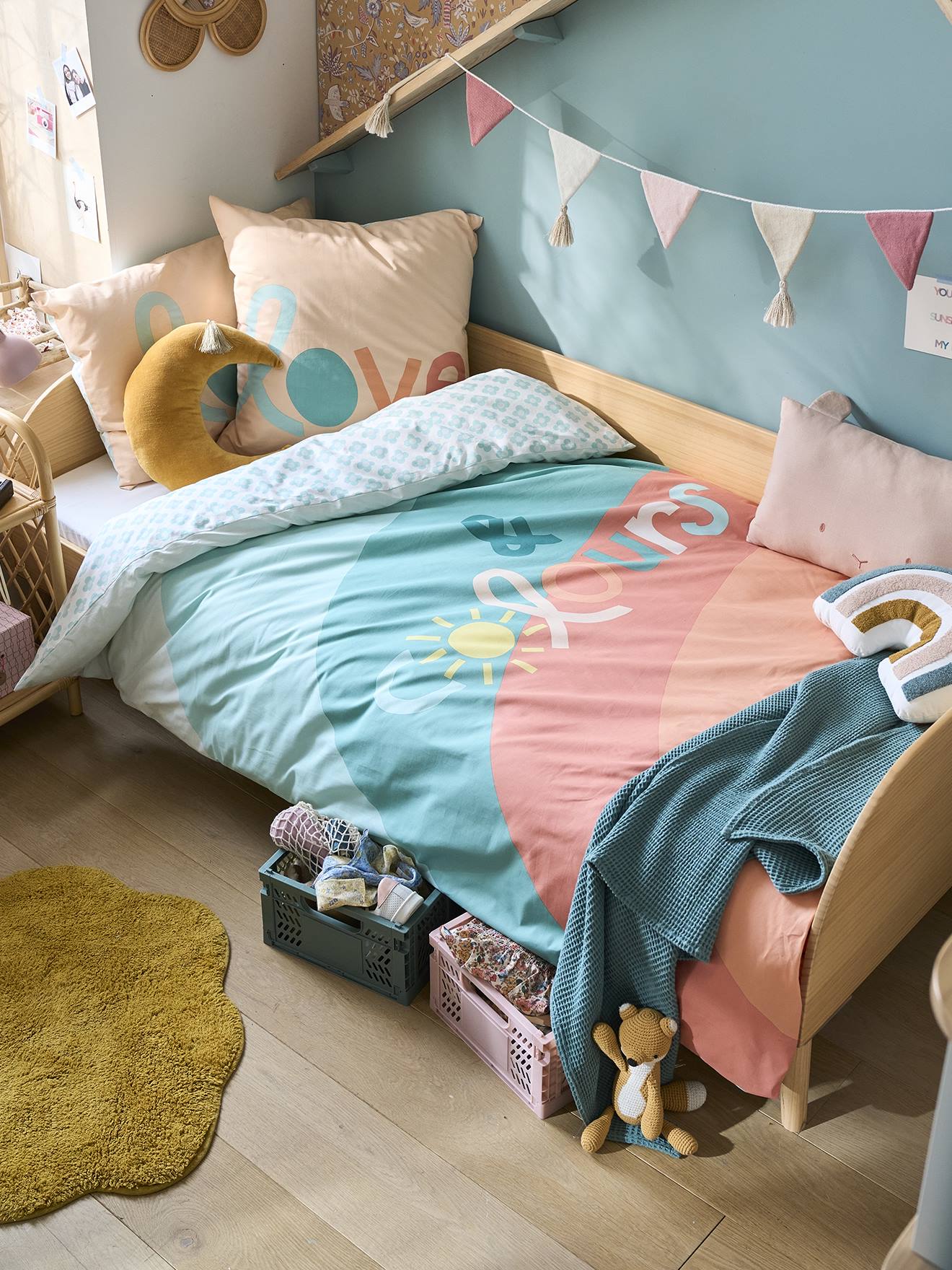 Conjunto infantil: capa de edredom + fronha multicolorida estilo boho