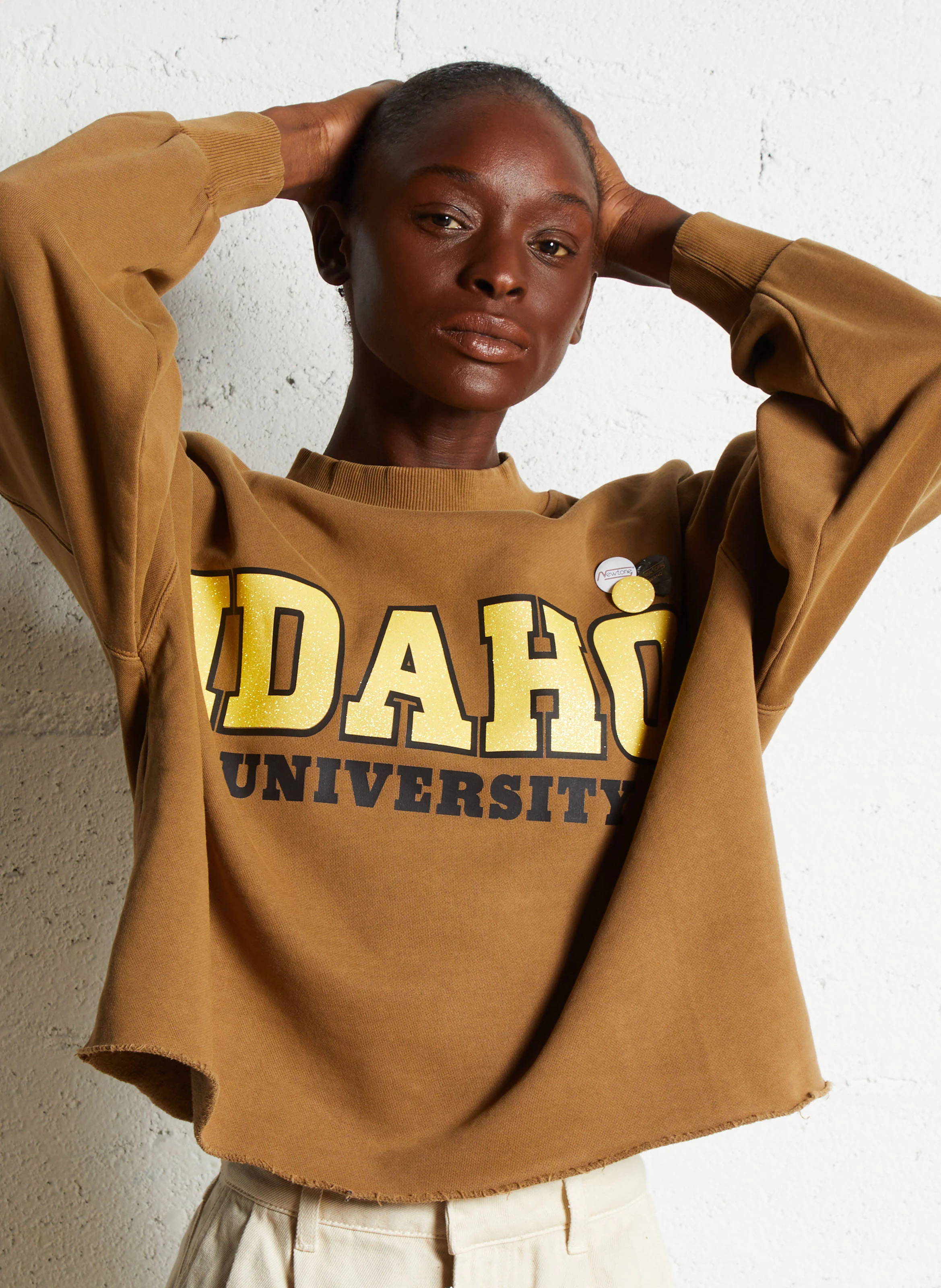 PORTER UNIVERSITY - Sweat ample col rond sérigraphié en coton | Marron