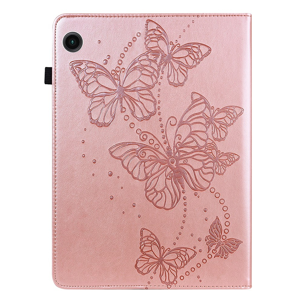 Samsung Galaxy Tab A9  Plus Leder Tasche Flip Cover Butterflies Imprint   S-Pen Halterung - Roségold