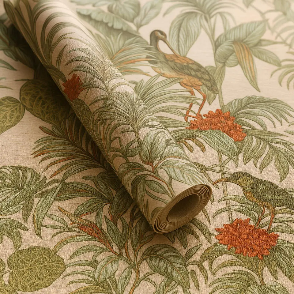 Dutch Wallcoverings Vliesbehang Wallstitch bird of paradise - groen - 10m x 53cm