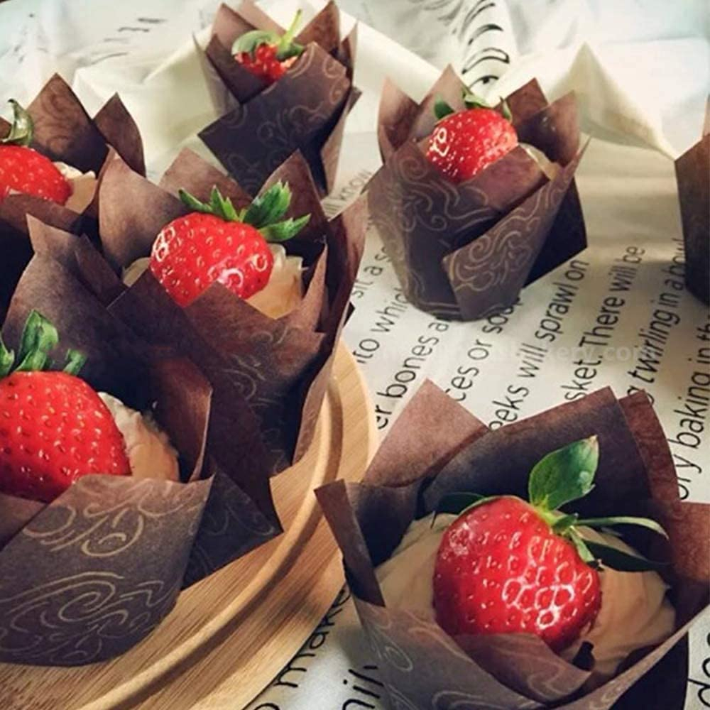 (50er Set) Einweg Papier Cupcake Förmchen Muffin Form Brötchen Backform mit Ornament Muster - Braun