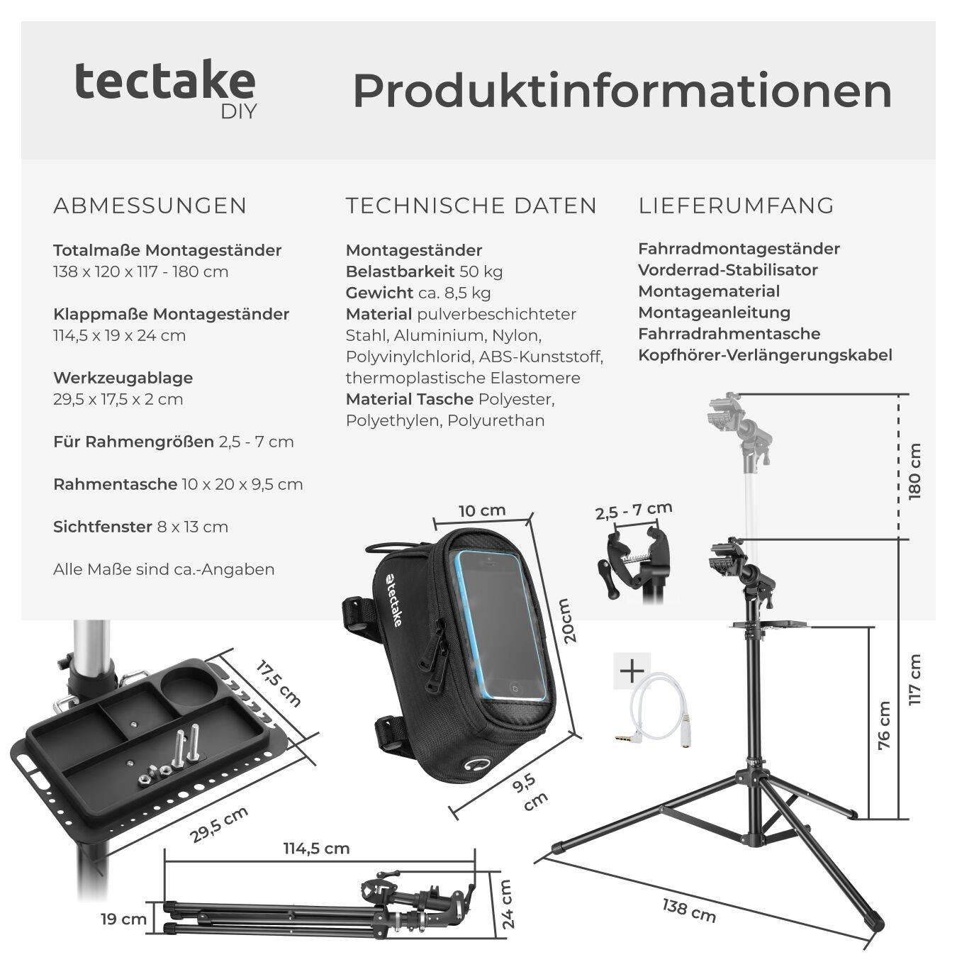 Set Fahrradmontageständer Jan und Rahmentasche