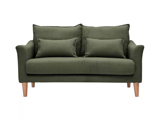 Canapé scandinave 2 places en tissu kaki et bois clair KATE