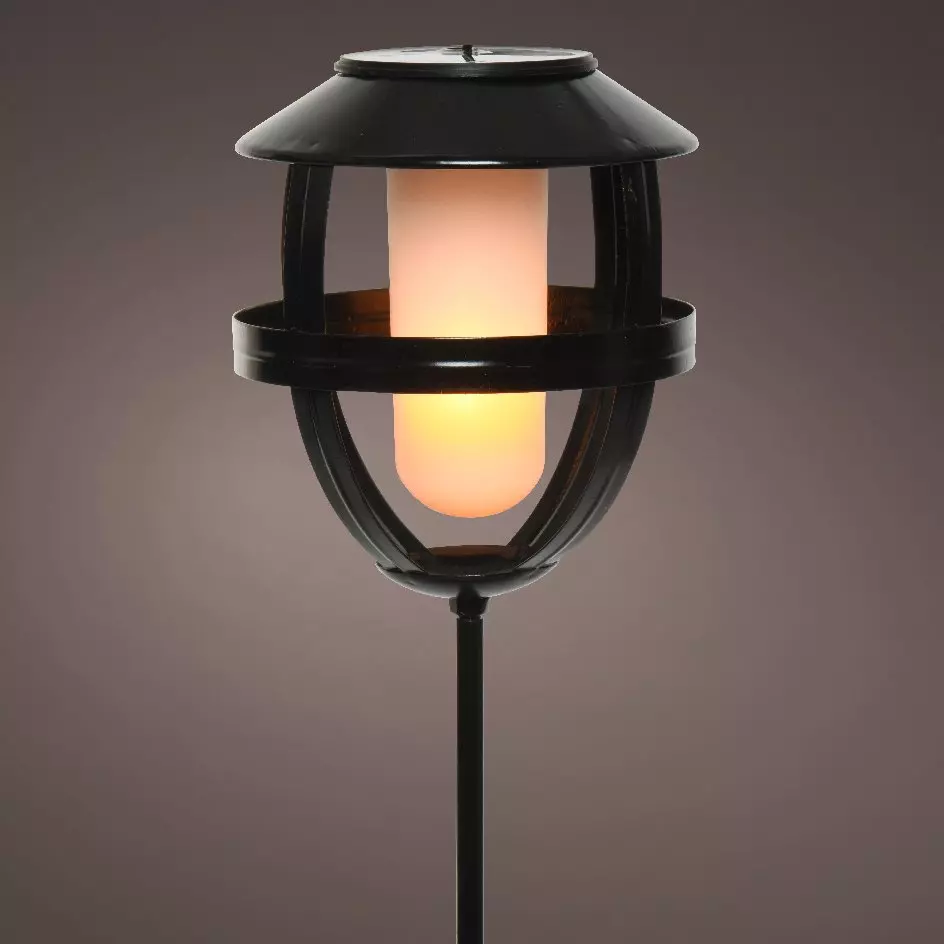Borne de jardin solaire LED (H80 cm) Effet flamme Noir