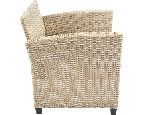 Tuinmeubelset, loungeset, 4-zits, bestaande uit: bank, 2 fauteuils, tafel, inclusief kussens, polyrotan, staal, beige