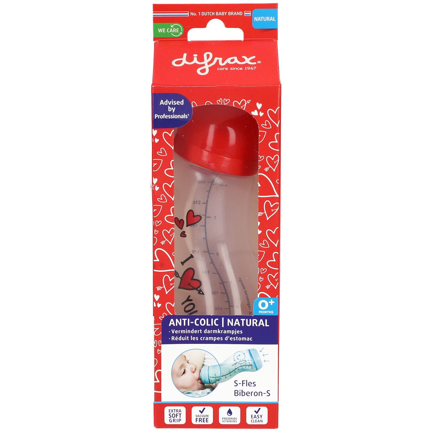 difrax® Anti-Kolik Babyflasche S Natural - I Love You 250 ml