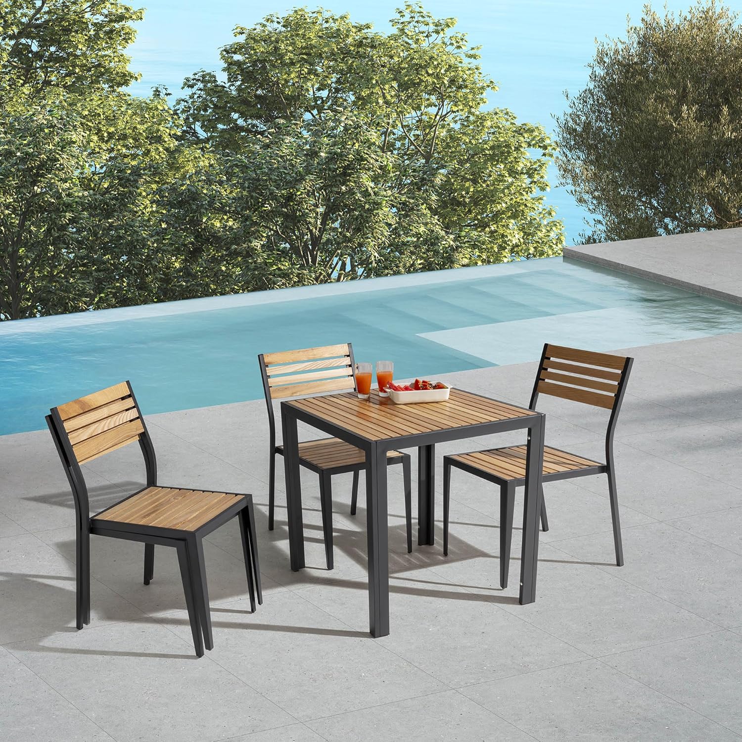 Gartentisch Koralle, quadratisch, aus Holz und Metall, Gartenmöbel, Schwarz, 70 x 70 x 72 cm