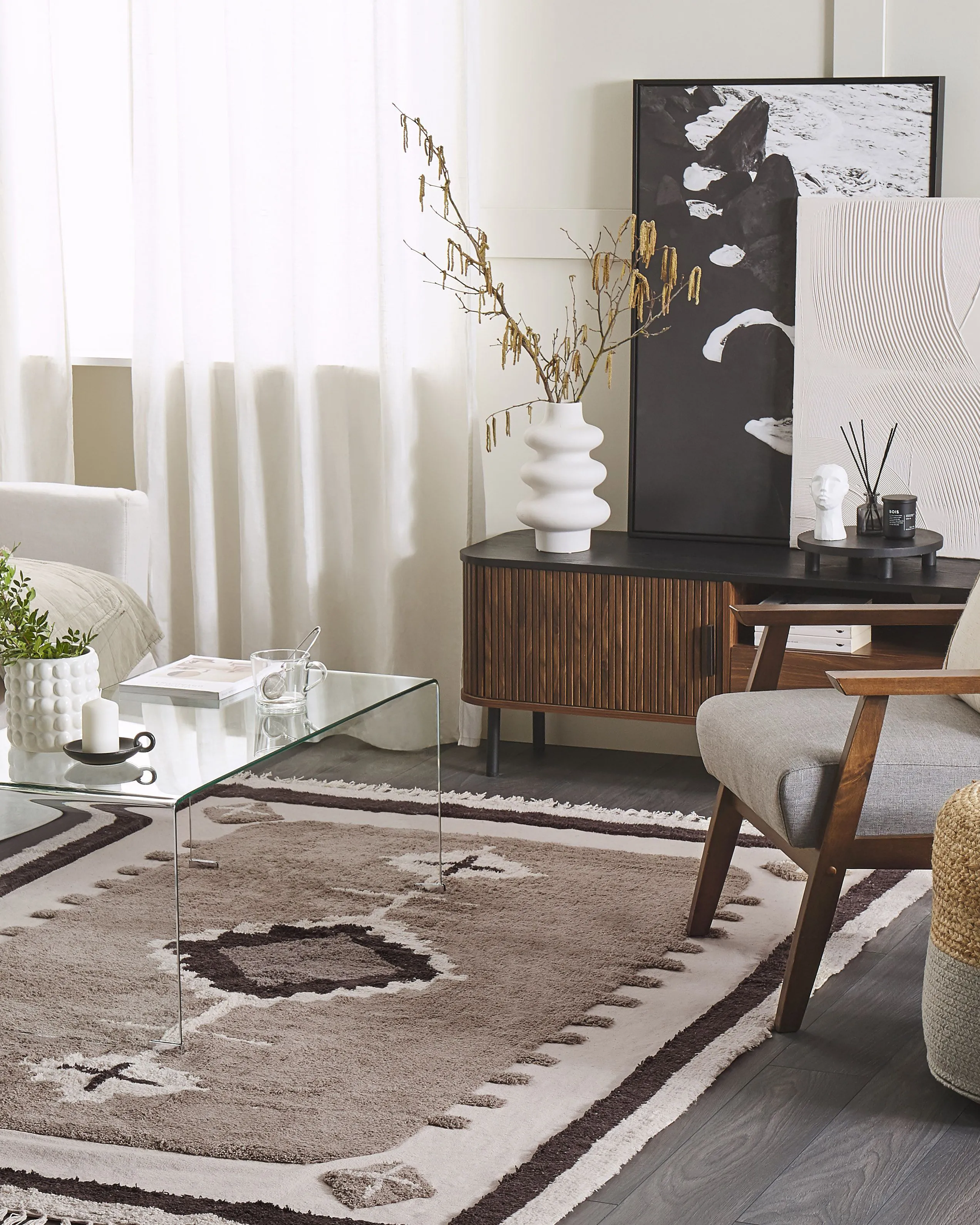 Vloerkleed GEYVE Beige 160 x 230 cm Katoen