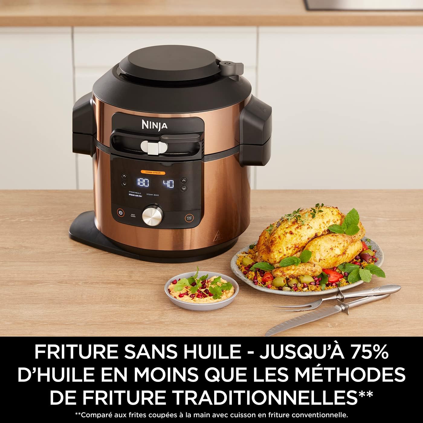 Ninja Multicuiseur Foodi MAX Air Fryer avec SmartLid, 7,5L, Autocuiseur 12 en 1, Cuisson sous pression, Friture à l'air, Cuisson lente, Grill et plus, Cuivre/Noir Exclusivité