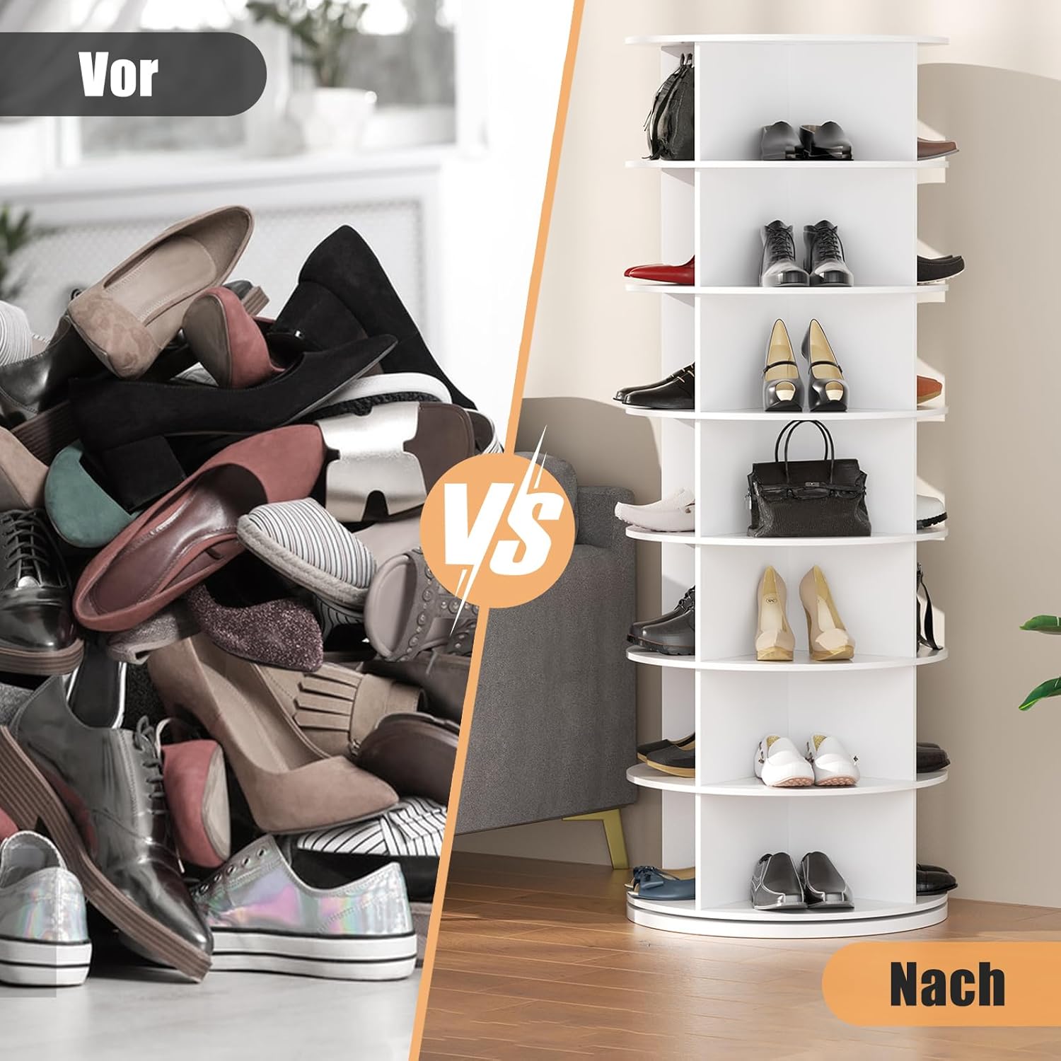TWSOUL Drehbares Schuhregal mit 7 Ebenen, 360-Grad Drehbarer Schuhschrank Hoch Runder Schuhorganizer Schuhschrank-Organisation Weiß für Schuhe und Handtaschen