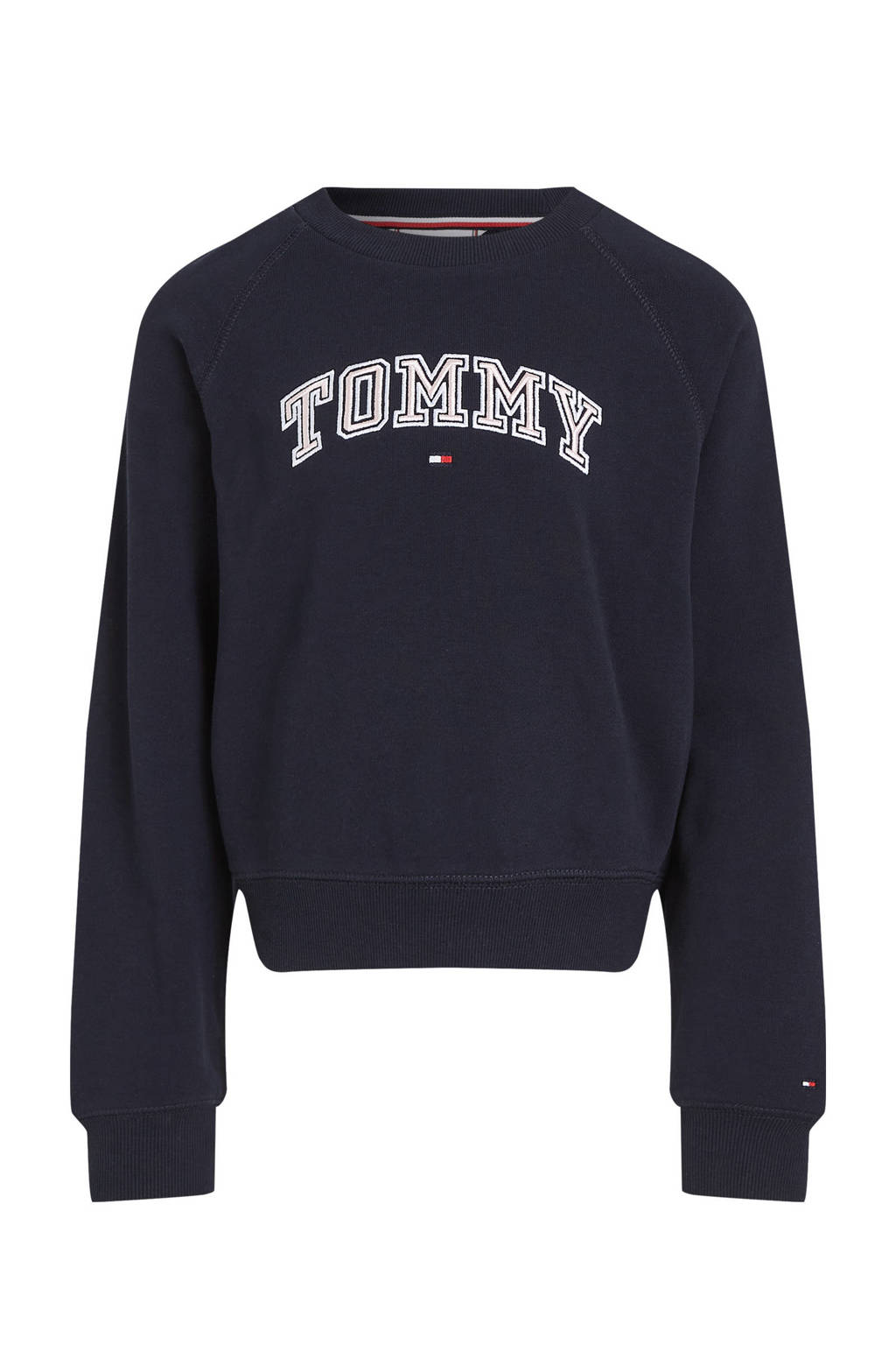 Tommy Hilfiger sweater met logo donkerblauw/beige