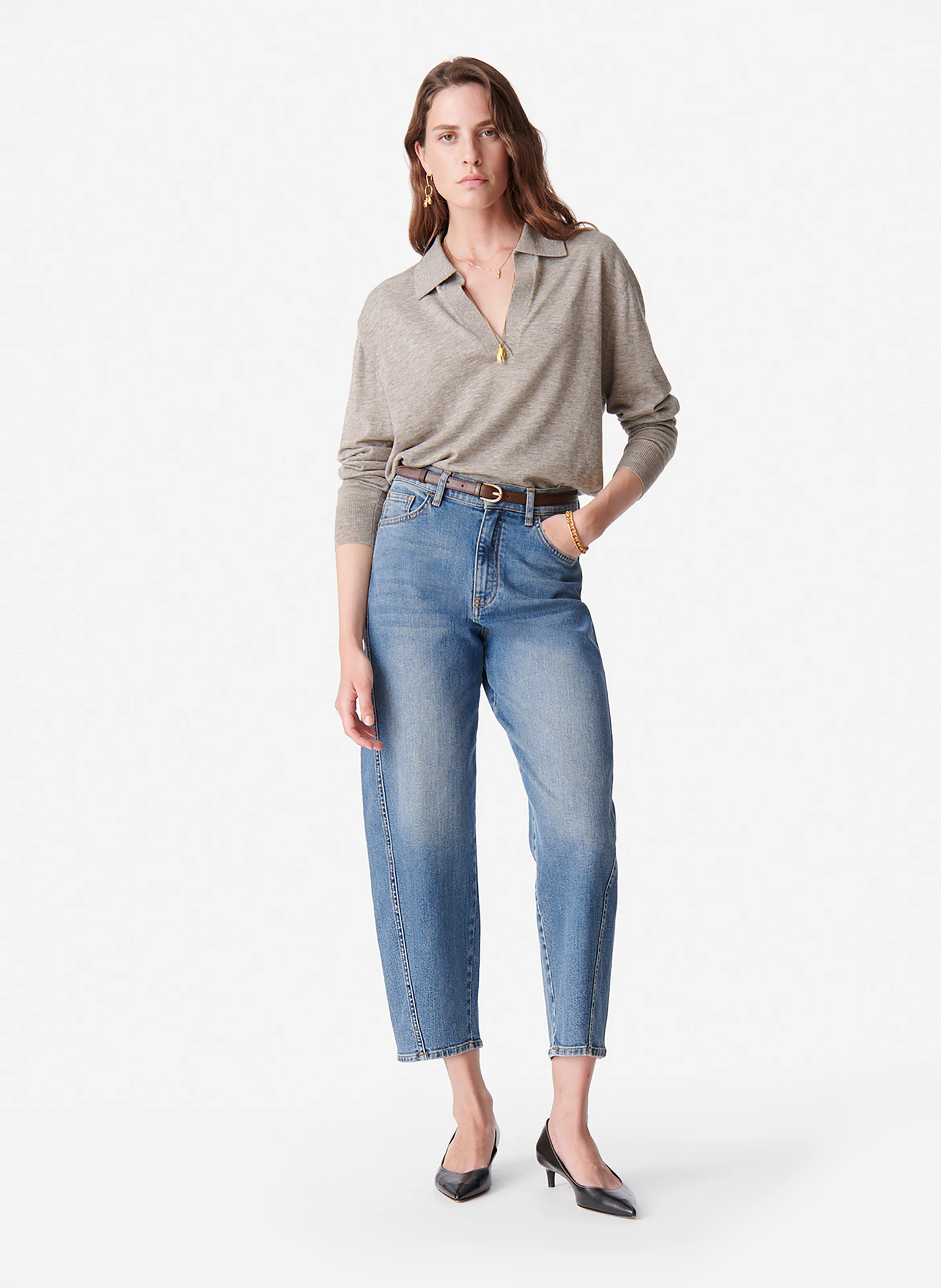 DIXIE - Pull droit col classique en laine mélangée | Beige