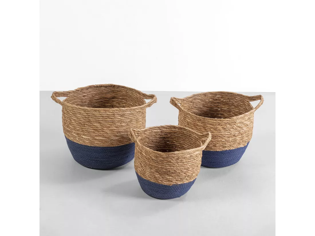 Set de 3 paniers Anxo fibre naturelle, bleu/naturel