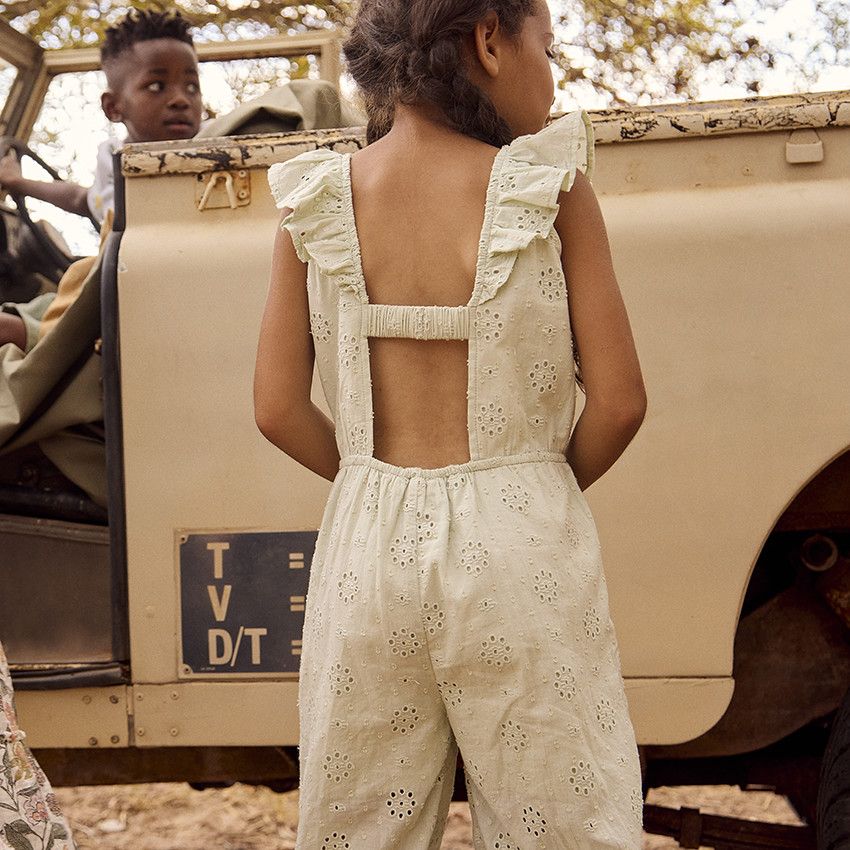 Combinaison longue en broderie anglaise pour fille - Vert