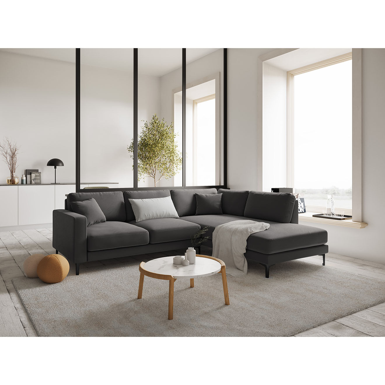 Mazzini Sofas Canapé d'angle Droit Velours Venus 5 Places gris - 254x185x90 cm