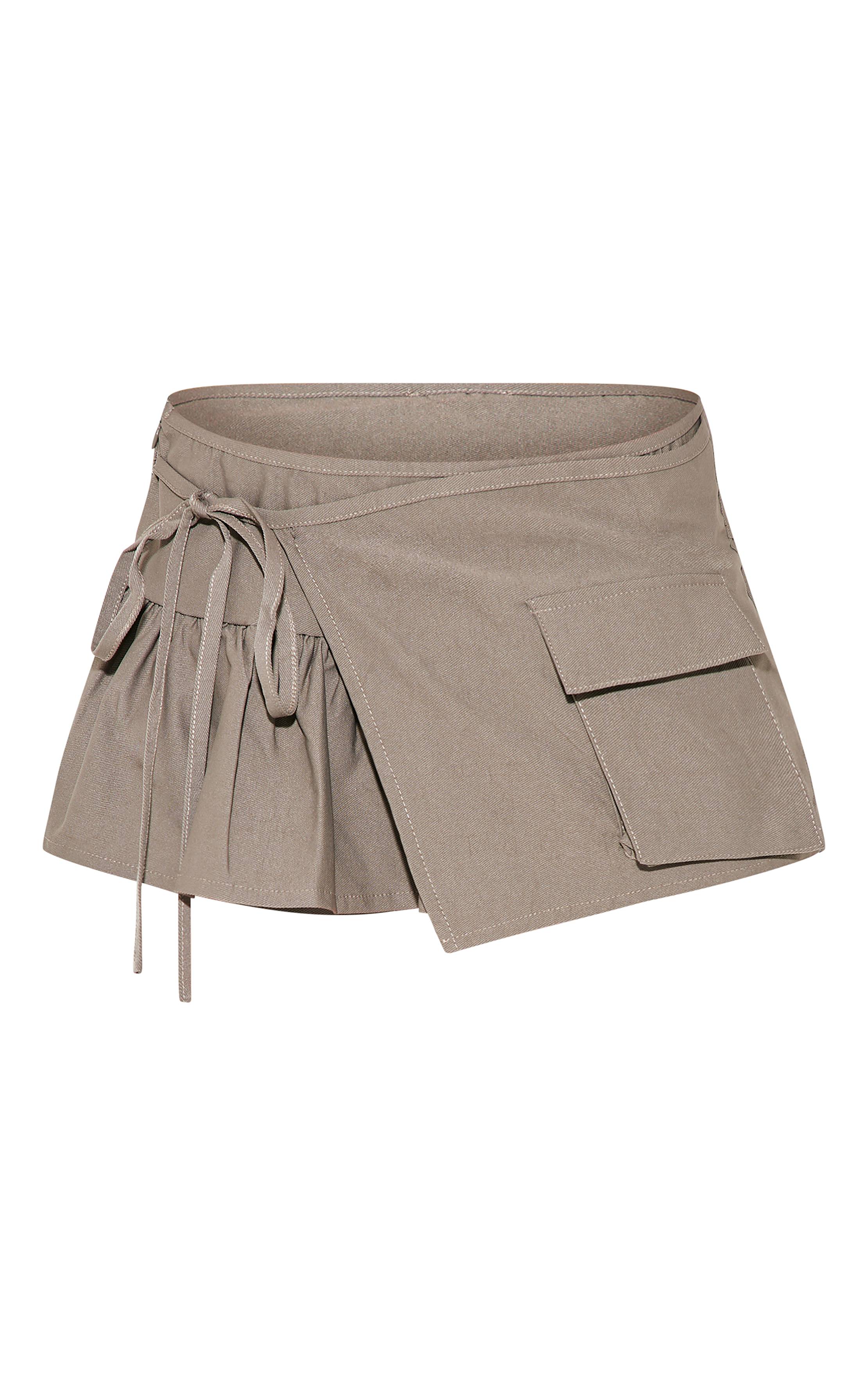 Taupe Jupe-short Cargo Tissée À Détail Volants