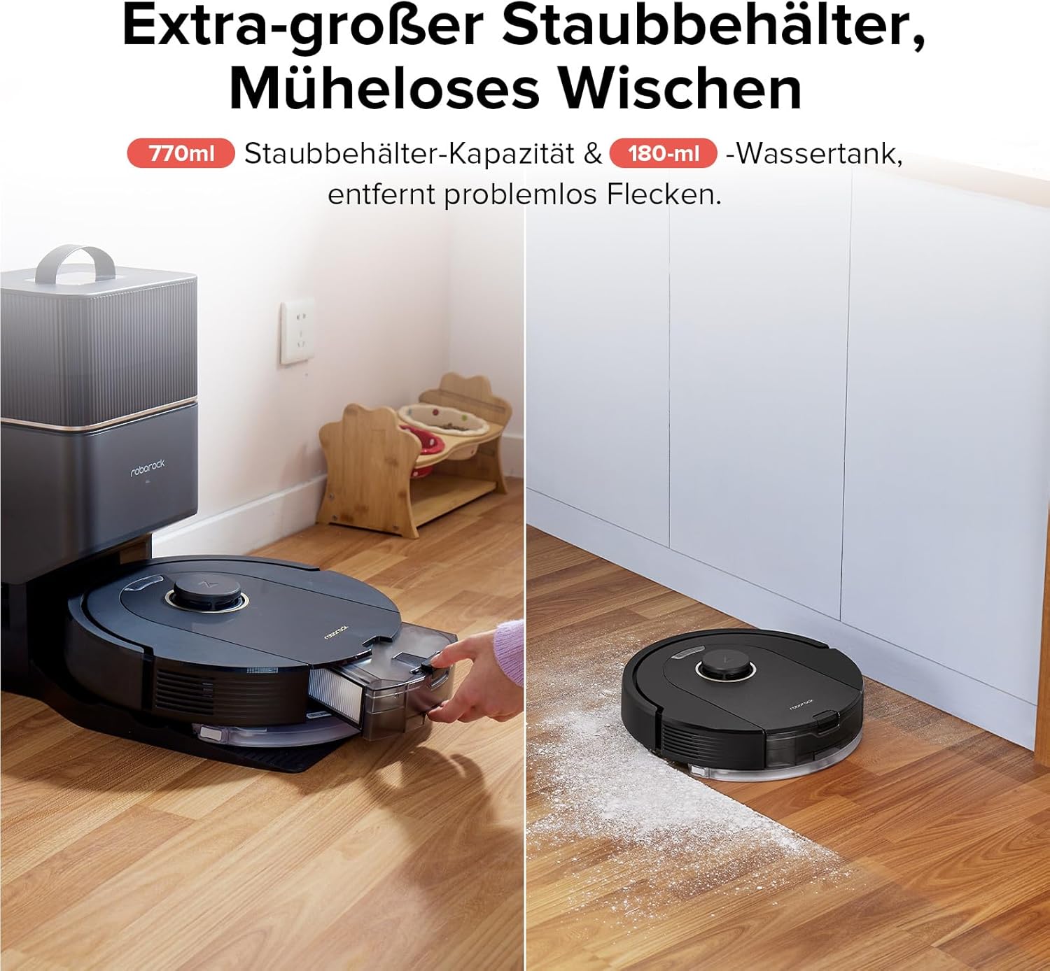 roborock Q5 Pro+ Staubsauger Roboter mit Absaugstation, DuoRoller-Bürste, 5500Pa Saugkraft, 2,5L Staubbeutel, 180mL Wassertank, Wischroboter PreciSense-LiDAR-Navigation App/Alexa, Schwarz