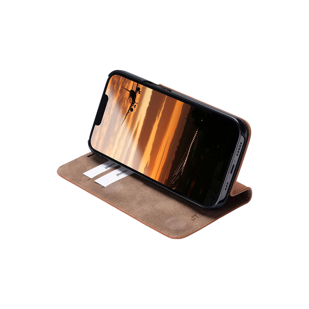 iPhone 16 Pro Max Echtleder Bookcase Hülle Tegel (11065) - Braun (Cognac)