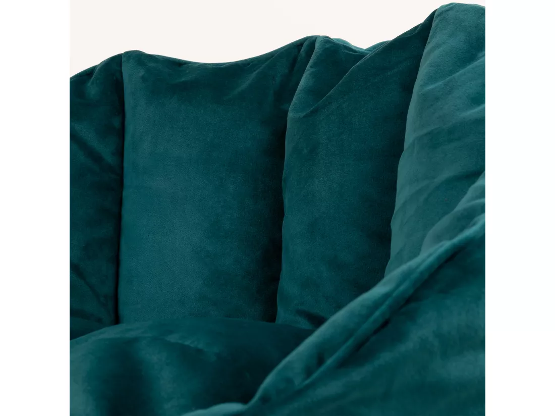 Pouf fauteuil avec repose-pied velours bleu canard - SIRENA