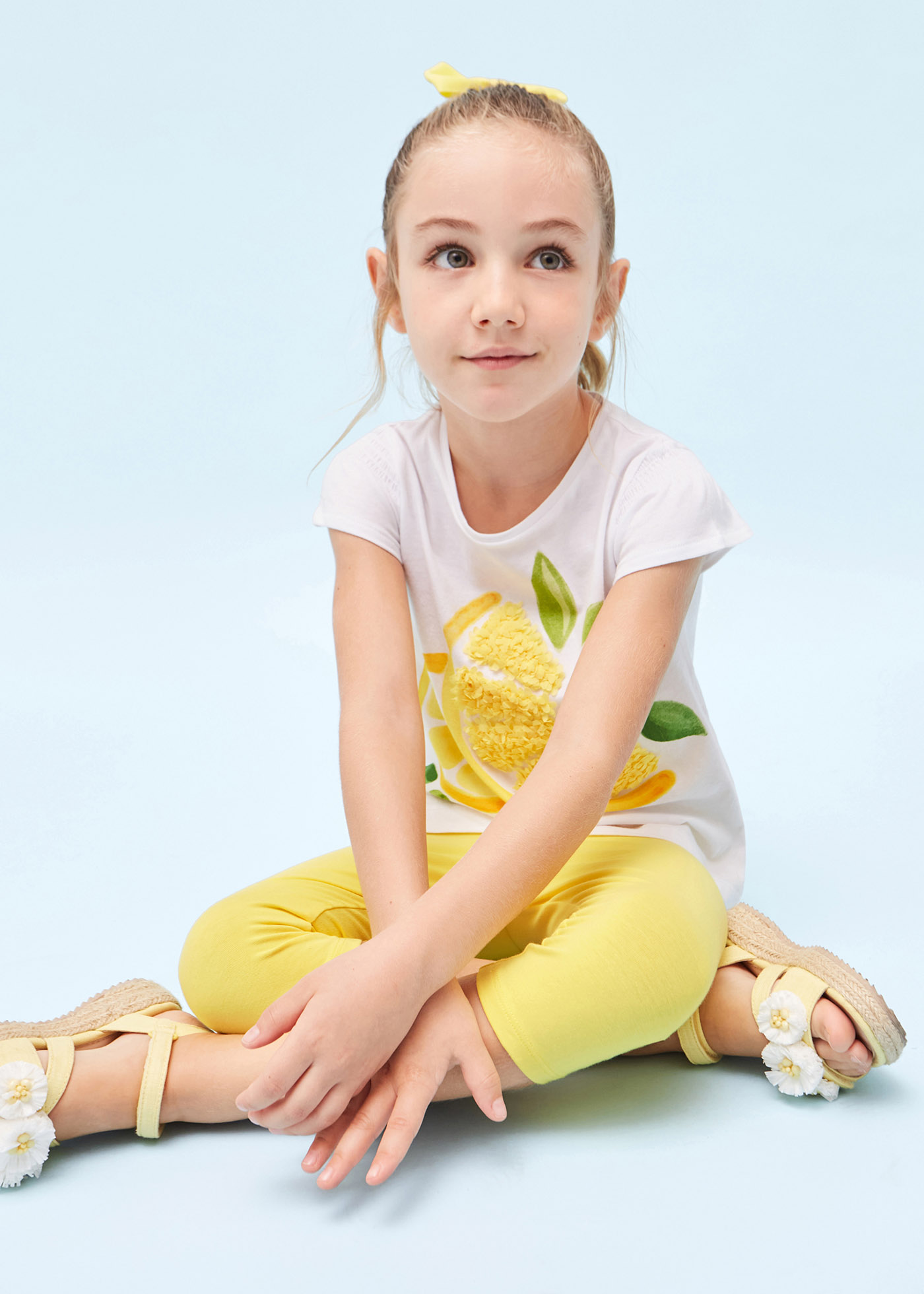 Conjunto de duas peças com calça legging capri de algodão para meninas