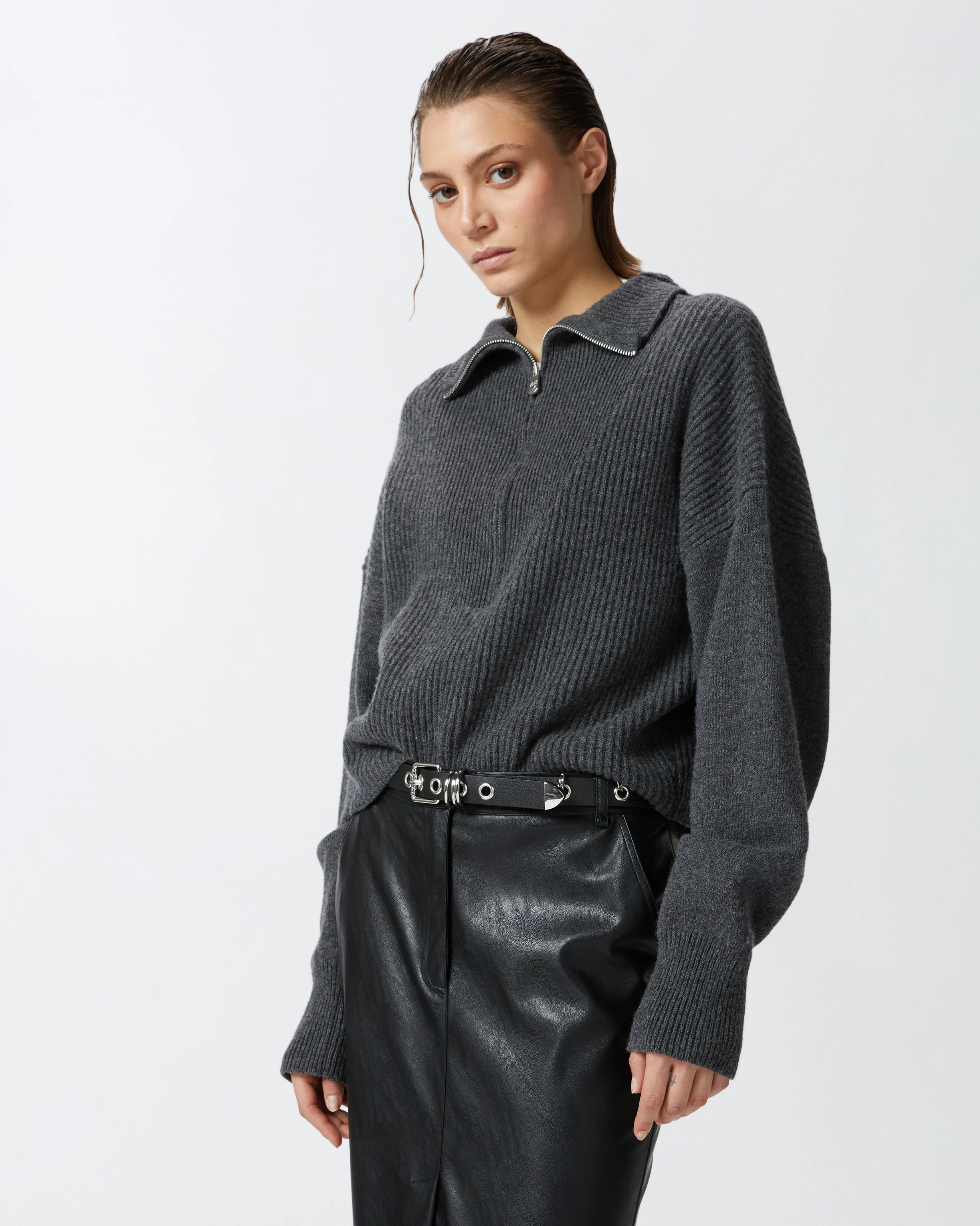 Pull à col zippé | Gris