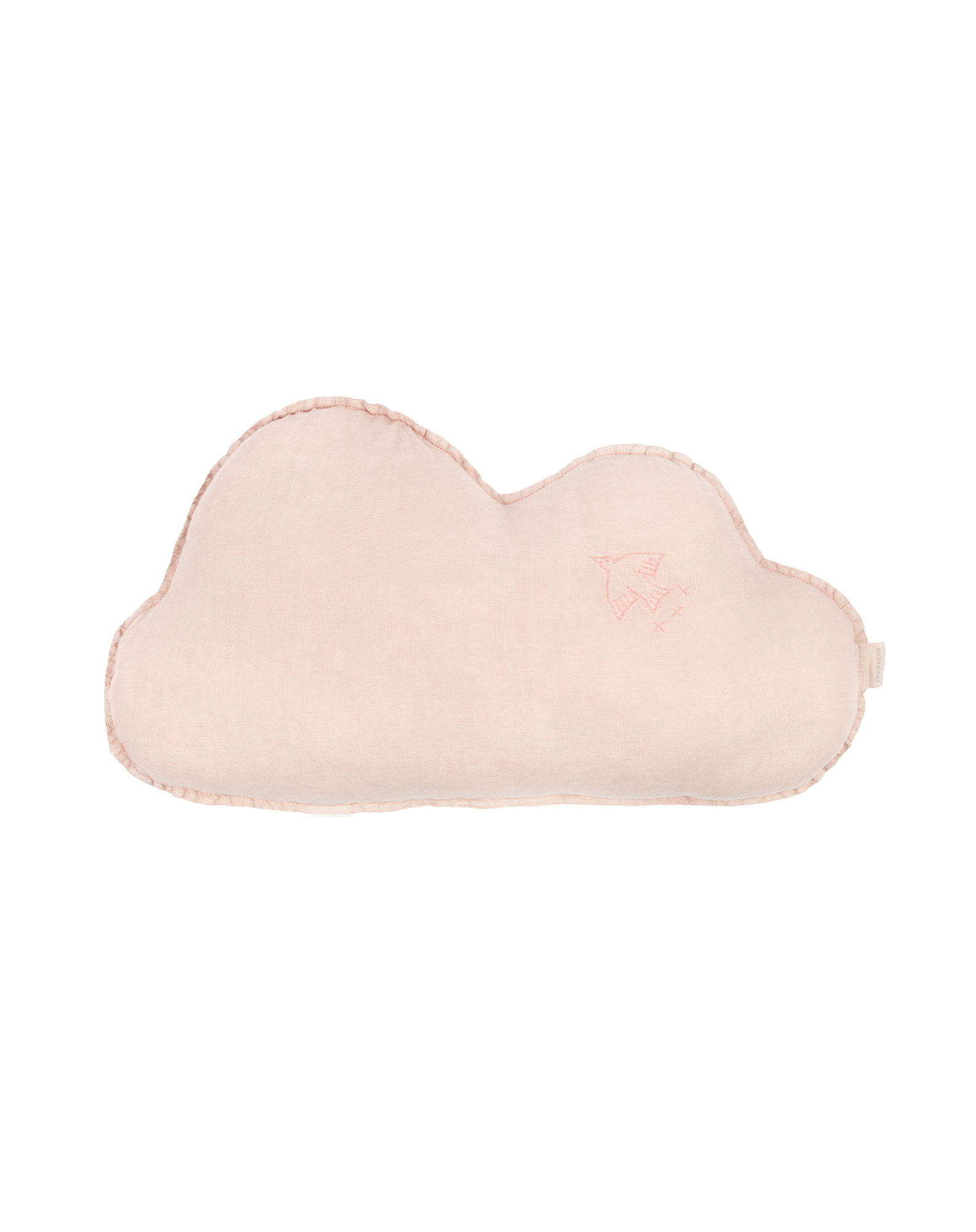 Coussin nuage l1n0 en lin français lavé - broderie oiseau | Rose