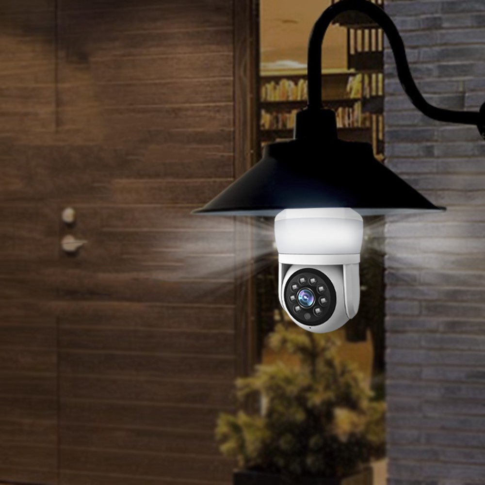 E27 Glühbirne 3MP Mini WiFi IP Kamera 355° mit IR LED Nachtsichtfunktion / Bewegungserkennung / 2-Wege-Audio / Micro SD Kartenslot - Weiss