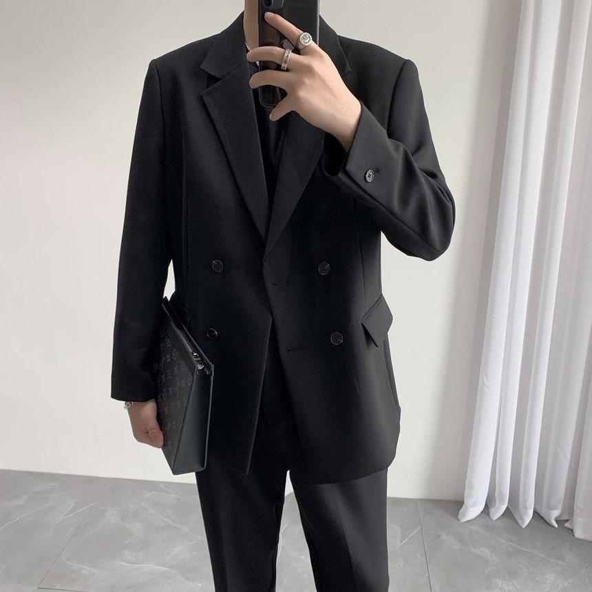 Lefitt - Set: Dubbelrijs blazer + Rechte broek