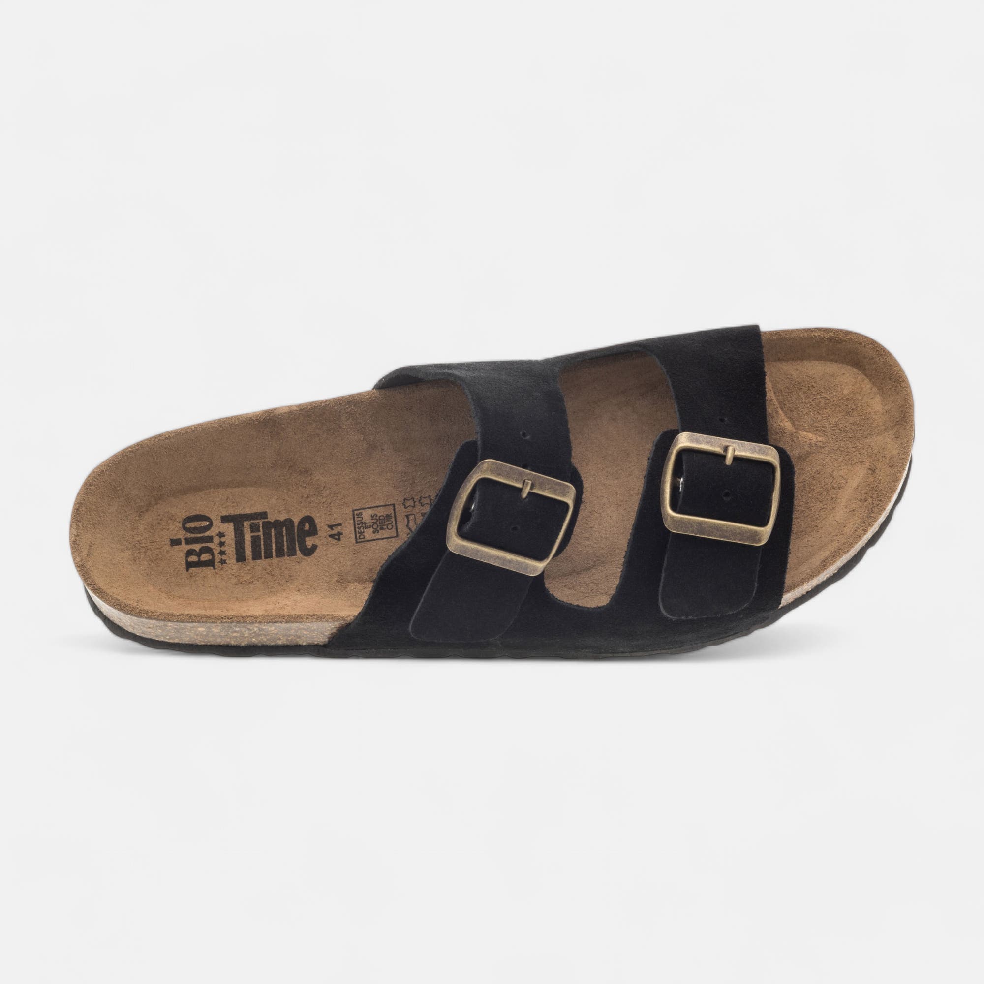 Mules semelle liège Homme en cuir noir