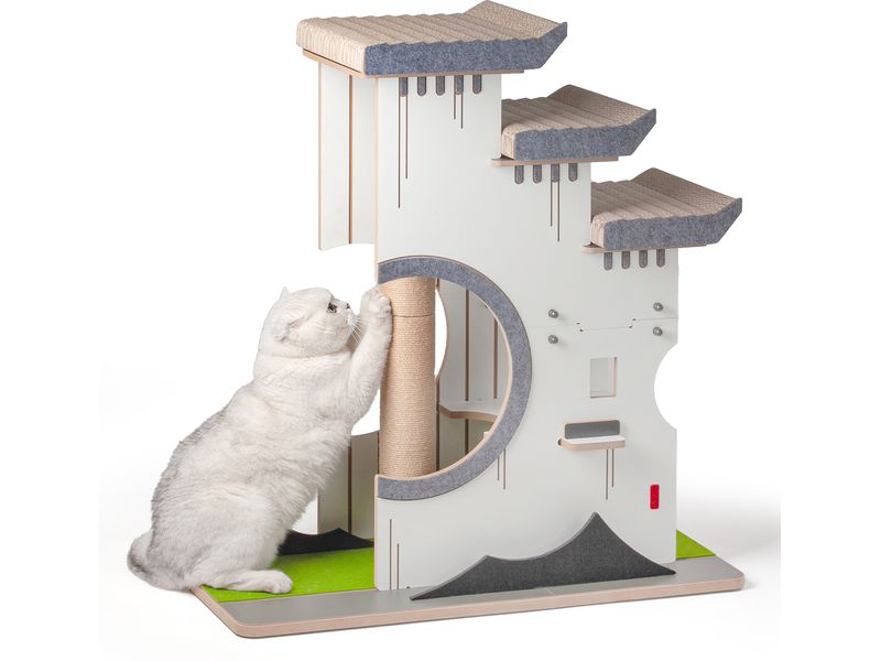 CanadianCat Design-Kratzmöbel Château Tatzberg Grau/Weiss Stilvolles Kratzmöbel für Katzen mit Kletterturm