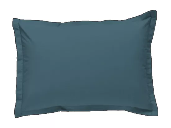 Lot de 2 taies d'oreiller unies en coton finition bourdon bleu 50x70cm