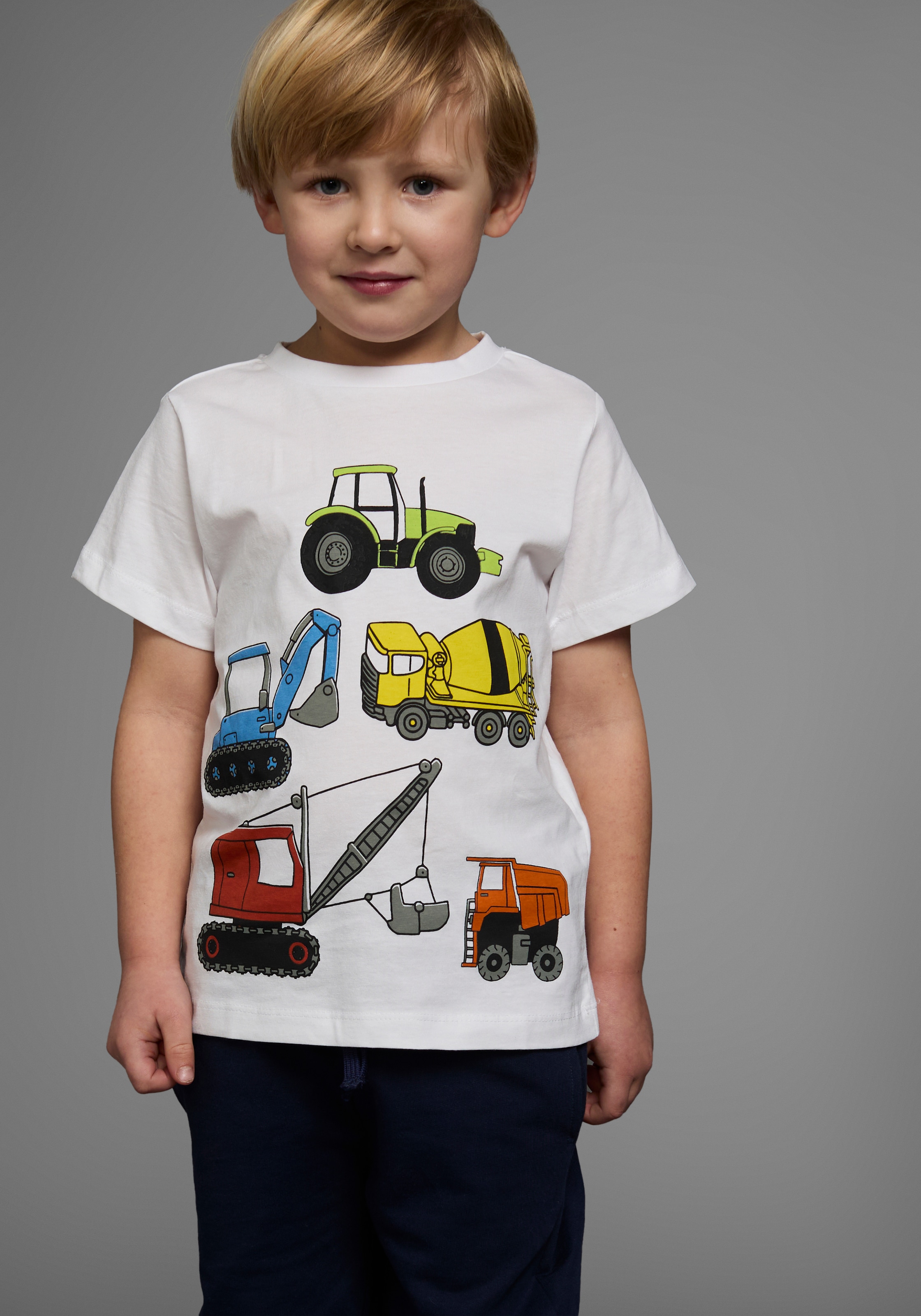 KIDSWORLD T-Shirt »Mit allen BAGGER & CO. Print«, Kurzarm,  bedruckt,  Rundhalsausschnitt,  aus Baumwolle