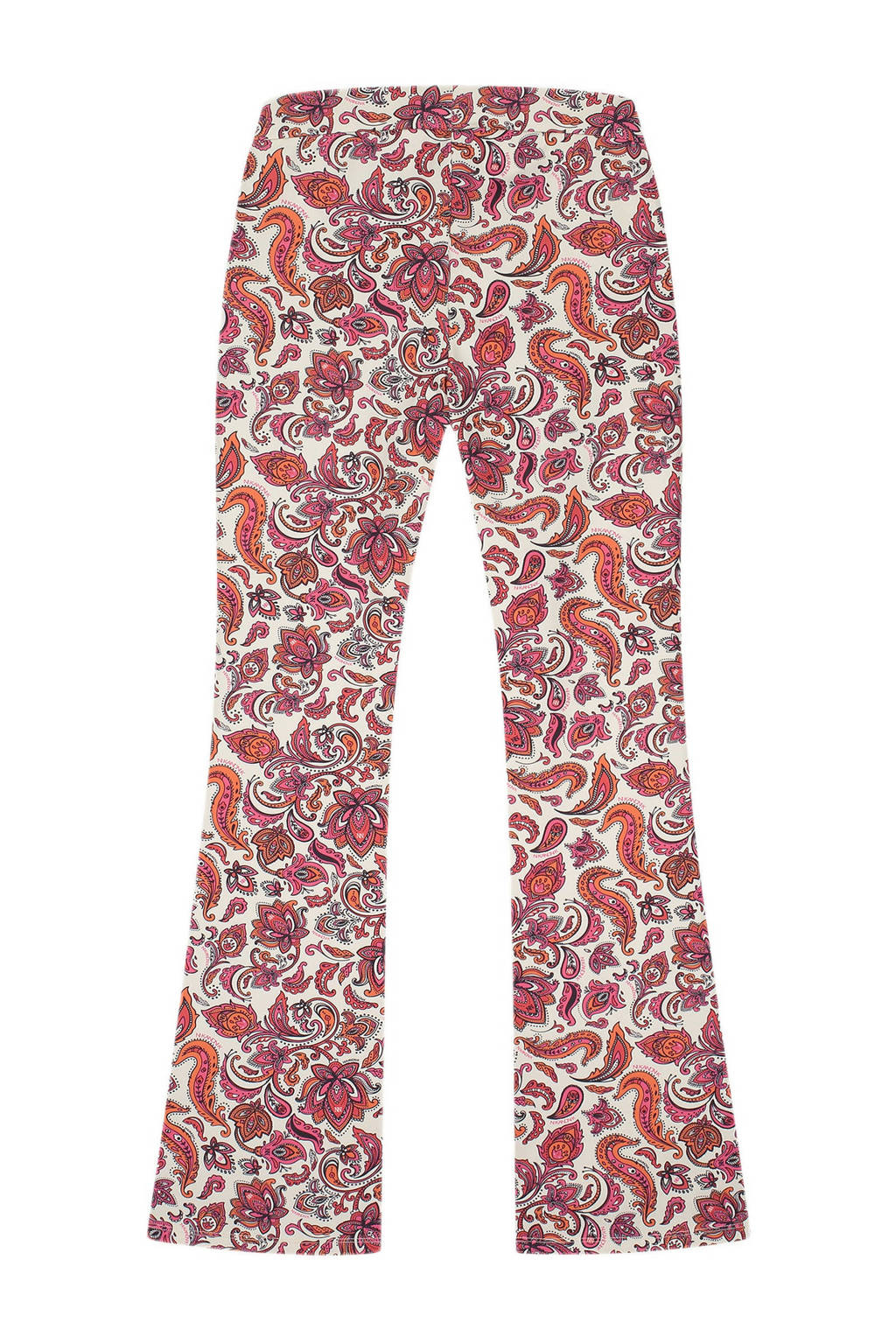 NIK&NIK flared broek met paisleyprint oranje/fuchsia/wit