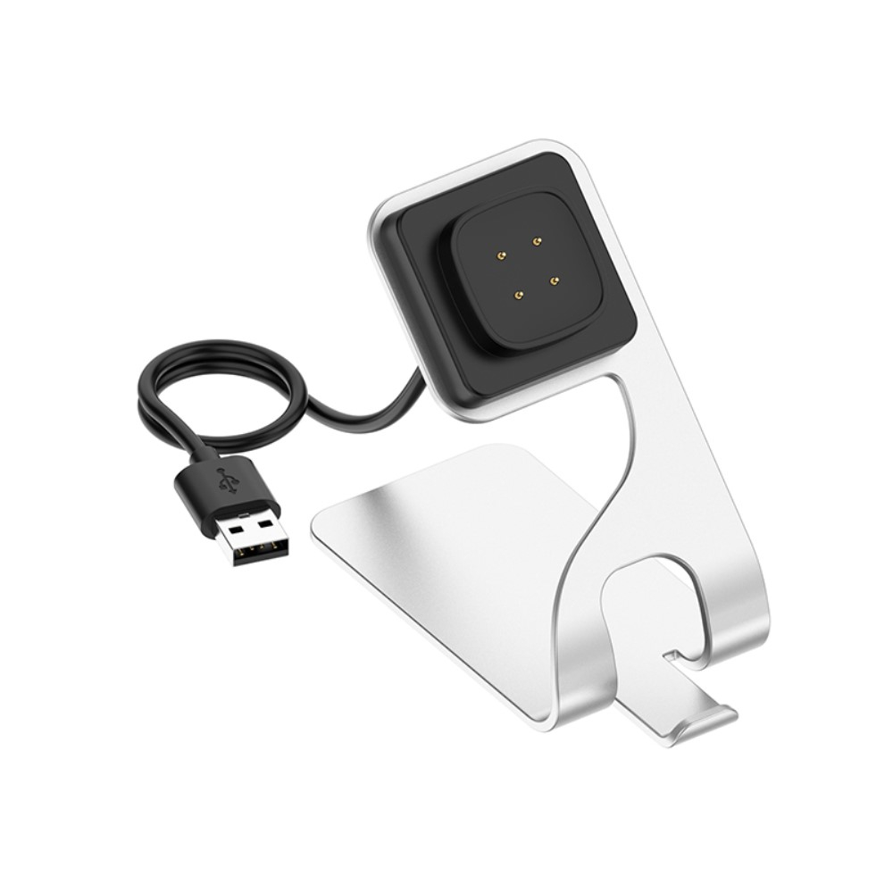2in1 Fitbit Versa 3 / Fitbit Sense Dockingstation Halterung mit USB Ladegerät - Silber