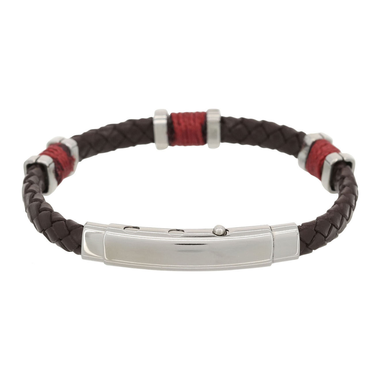 Jacobson Bracelet Brown Eyes en Acier & Cuir marron/rouge