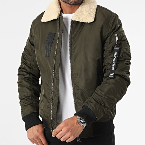 Veste Bomber Col Fourrure Hermitage Allport Vert Kaki