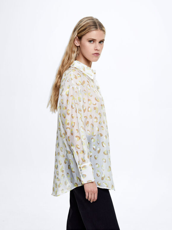 Camisa de liocel estampada - Branco-sujo