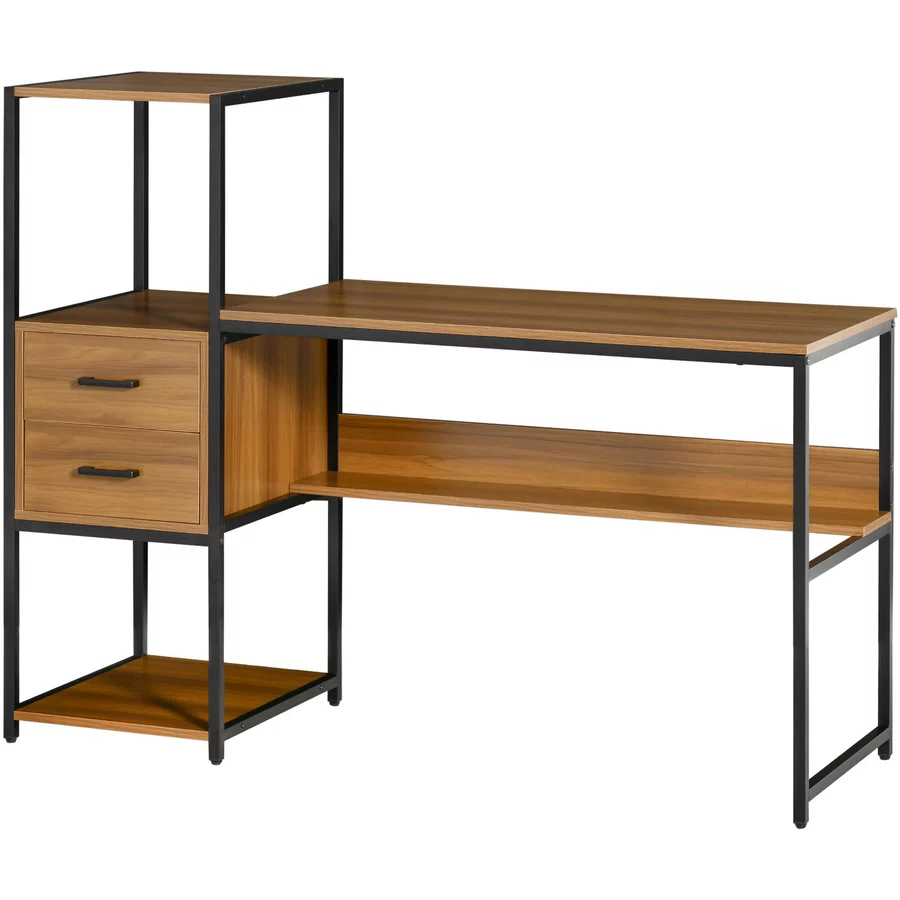HOMCOM Schreibtisch mit 2 Schubladen natur, schwarz
