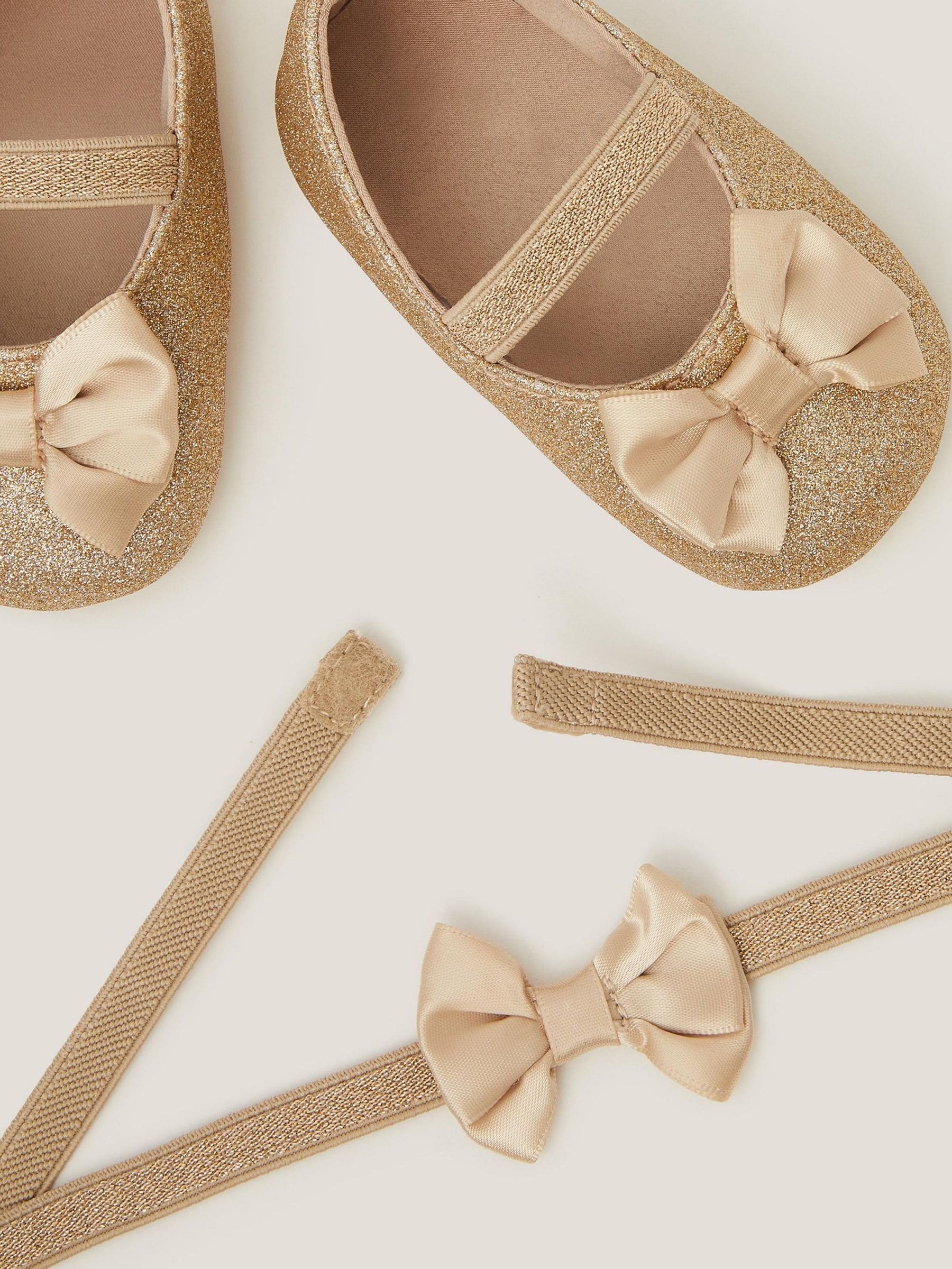 Goud - Monsoon Baby Bow Glitter Booties & Headband Set