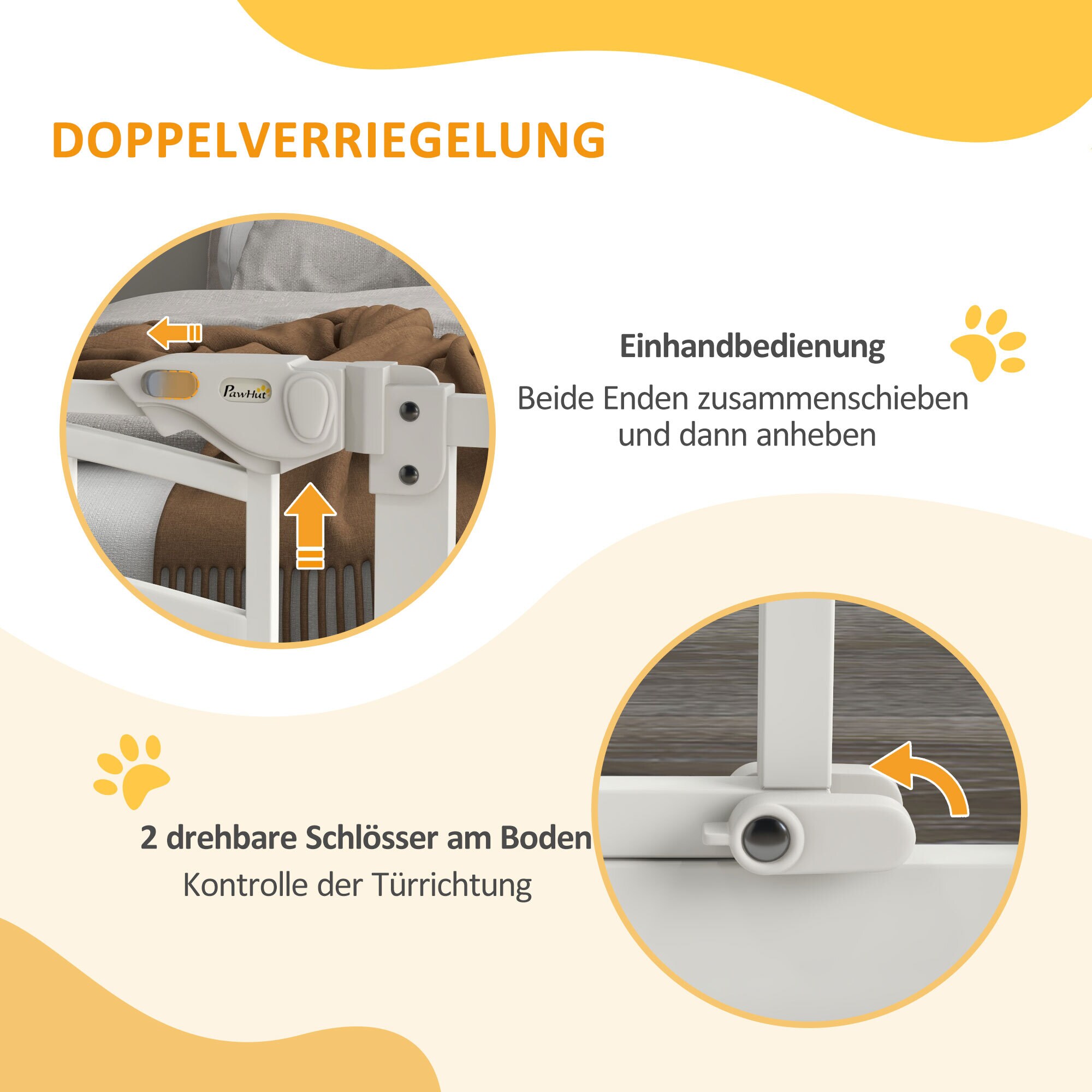 PawHut Türschutzgitter mit einer Katzentür weiß 74-100L x 4B x 76H cm