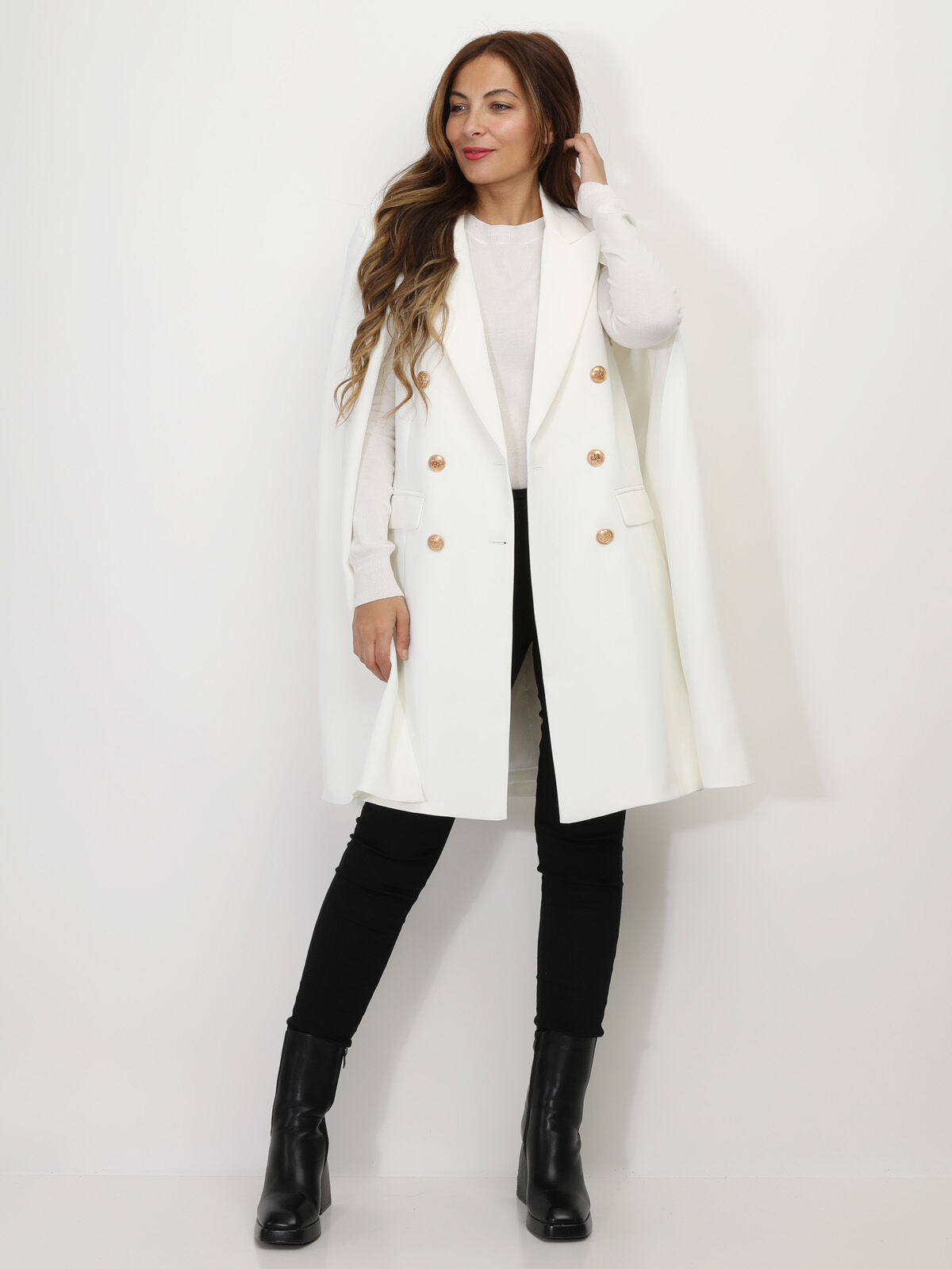 Manteau cape à boutons officier- Blanc