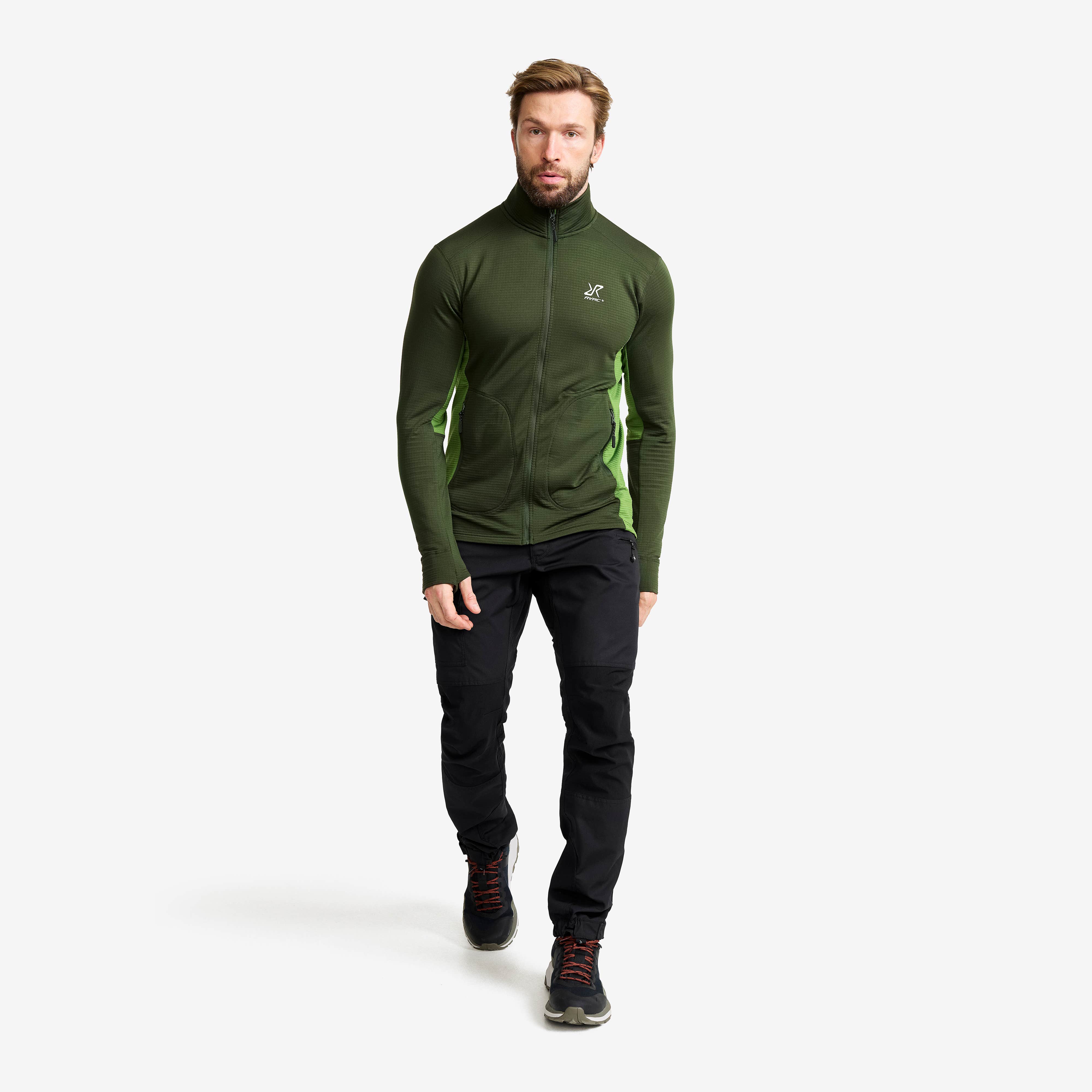 Waffle Full-zip Fleece Herre Forest Green