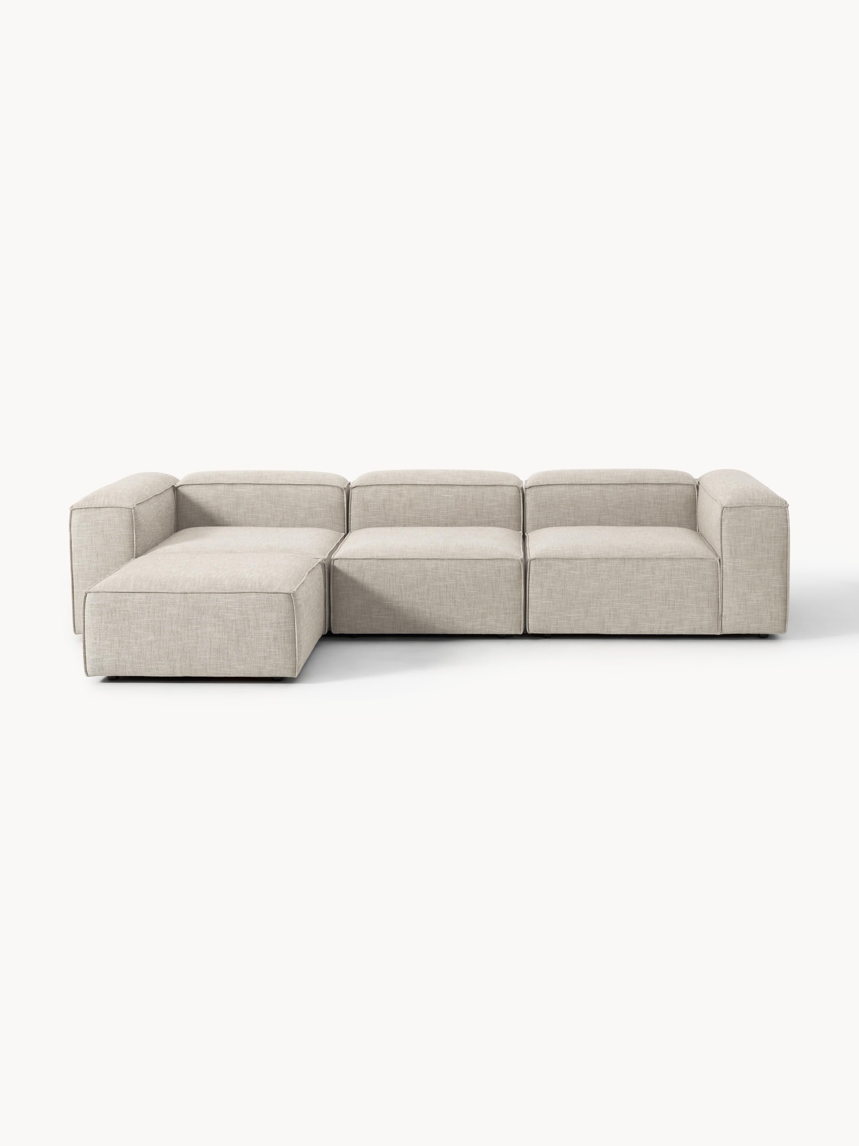 Modulaire bank Lennon (4-zits) van linnenmix met poef (links/rechts)