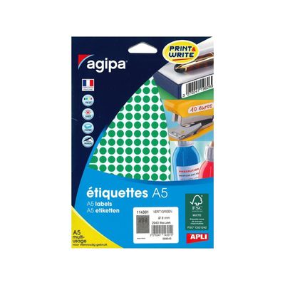Apli Agipa - Etui A5 - 2940 Pastilles vertes - diamètre 8 mm - réf 114301