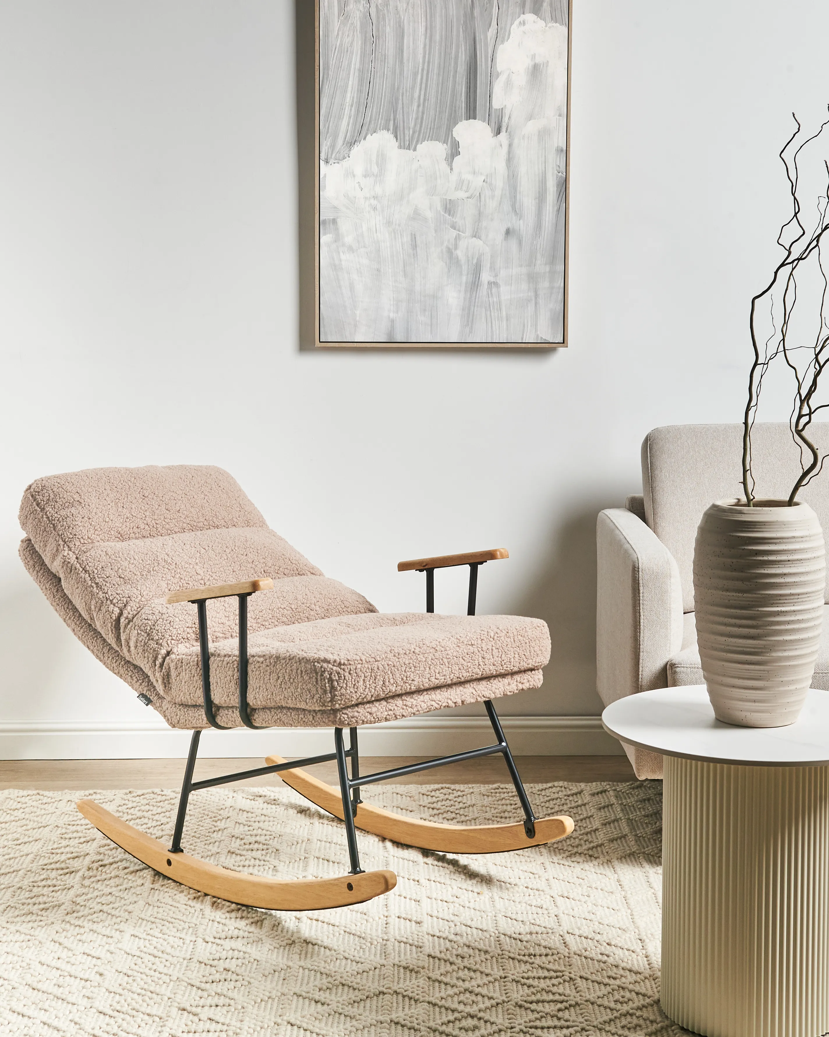 Schommelstoel ESKELIN achteroververstelbaar Bouclé Beige