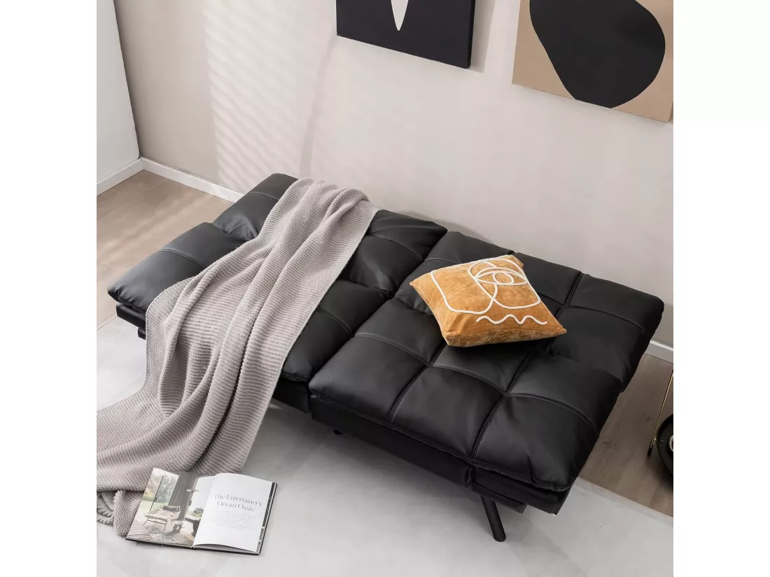 COSTWAY Canapé-Lit Convertible 5 en 1 avec Dossier et Accoudoirs Réglables, Canapé Futon 3 Places en Mousse à Mémoire, Pieds Métalliques, pour Petits Appartements, Salon, Bureau, Charge 273 kg (Noir)