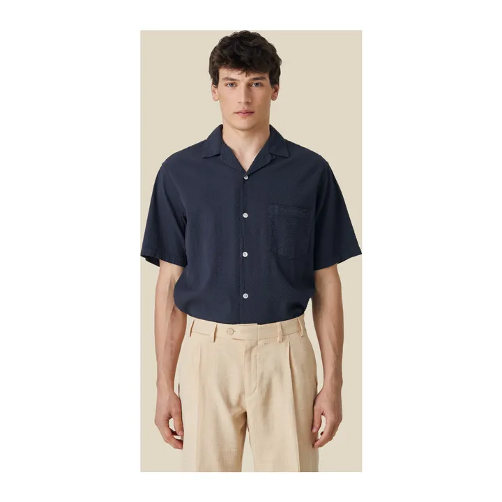 Portuguese Flannel Chemisette Seersucker Atlantico Camp | Bleu marine