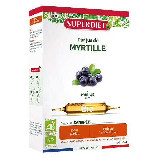Superdiet Orgânico Mirtilo, 20 ampolas de 15ml