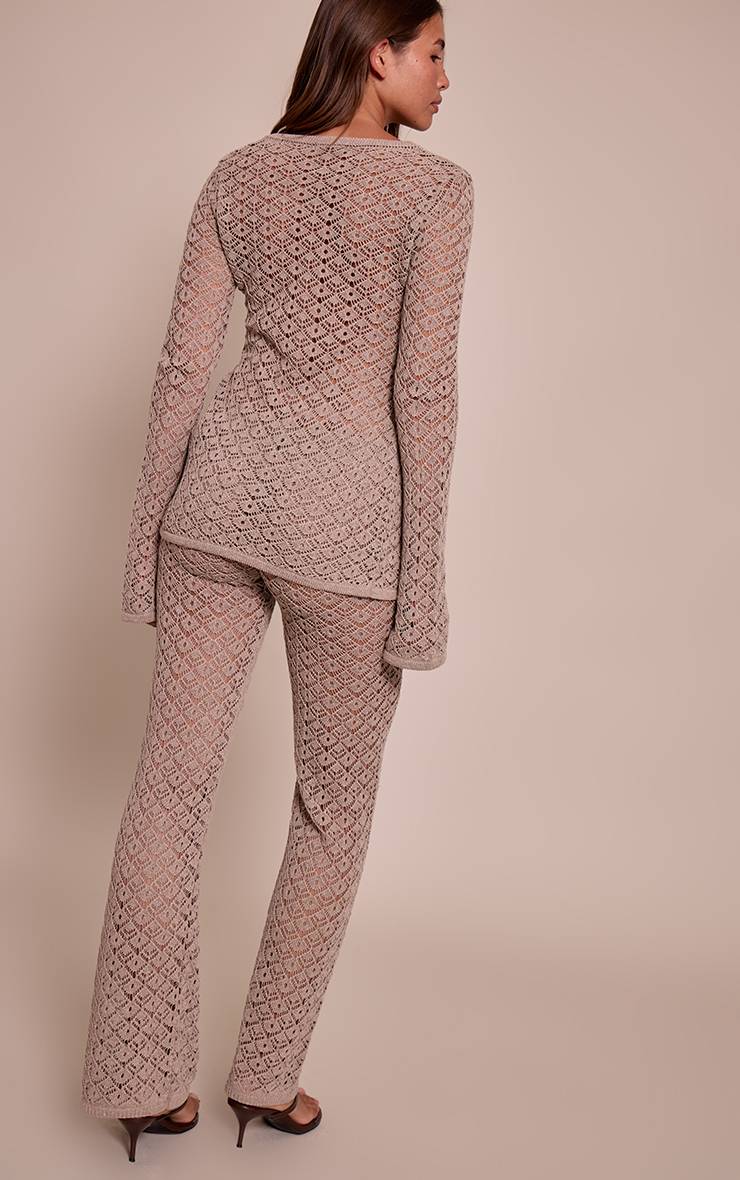 Taupe Pantalon En Crochet Tricoté
